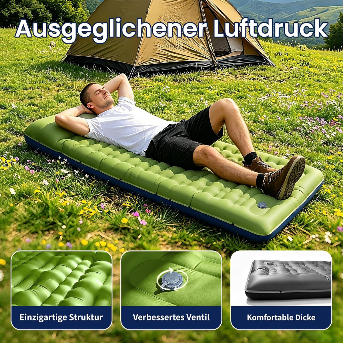 Camping Sleeping Pad, 5" Thick Inflatable Sleeping Pad with Pillow