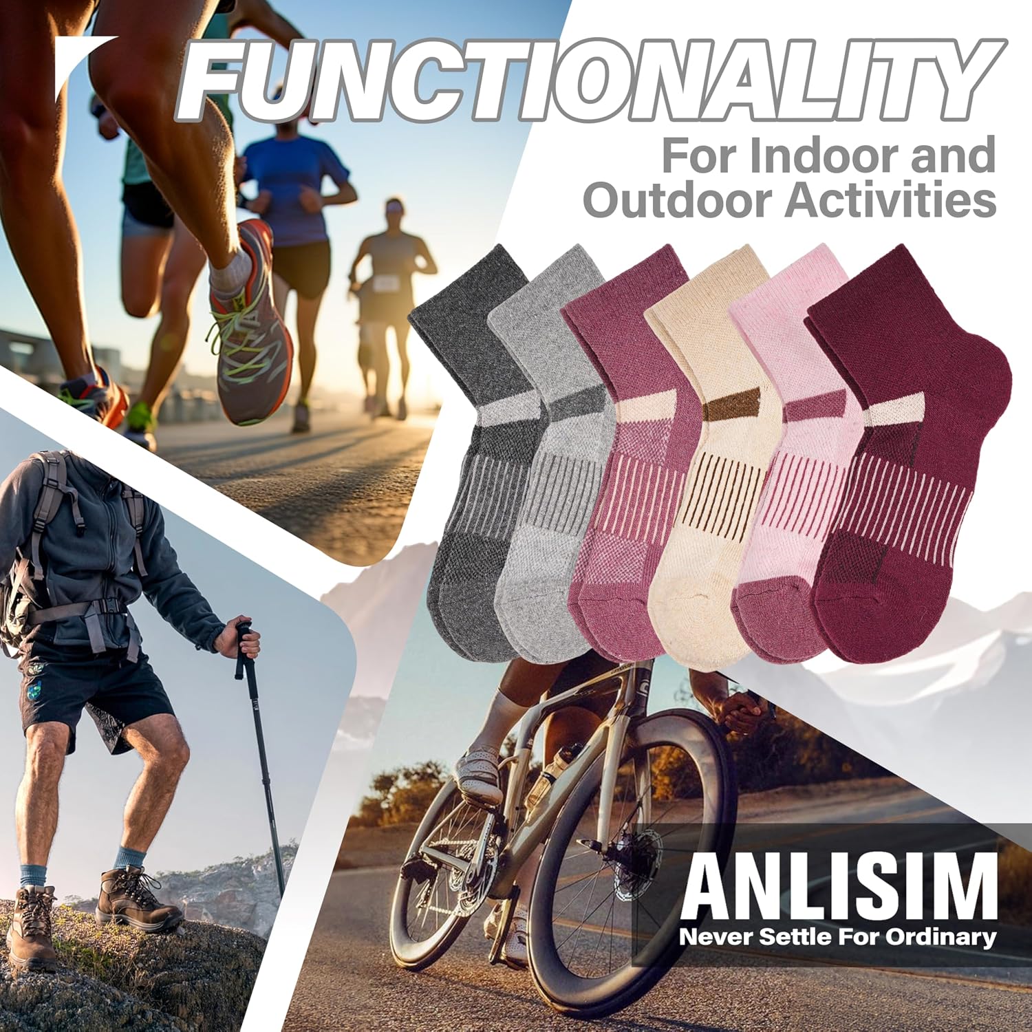 Anlisim Merino Wool Ankle Running Hiking Socks for Women and Men
