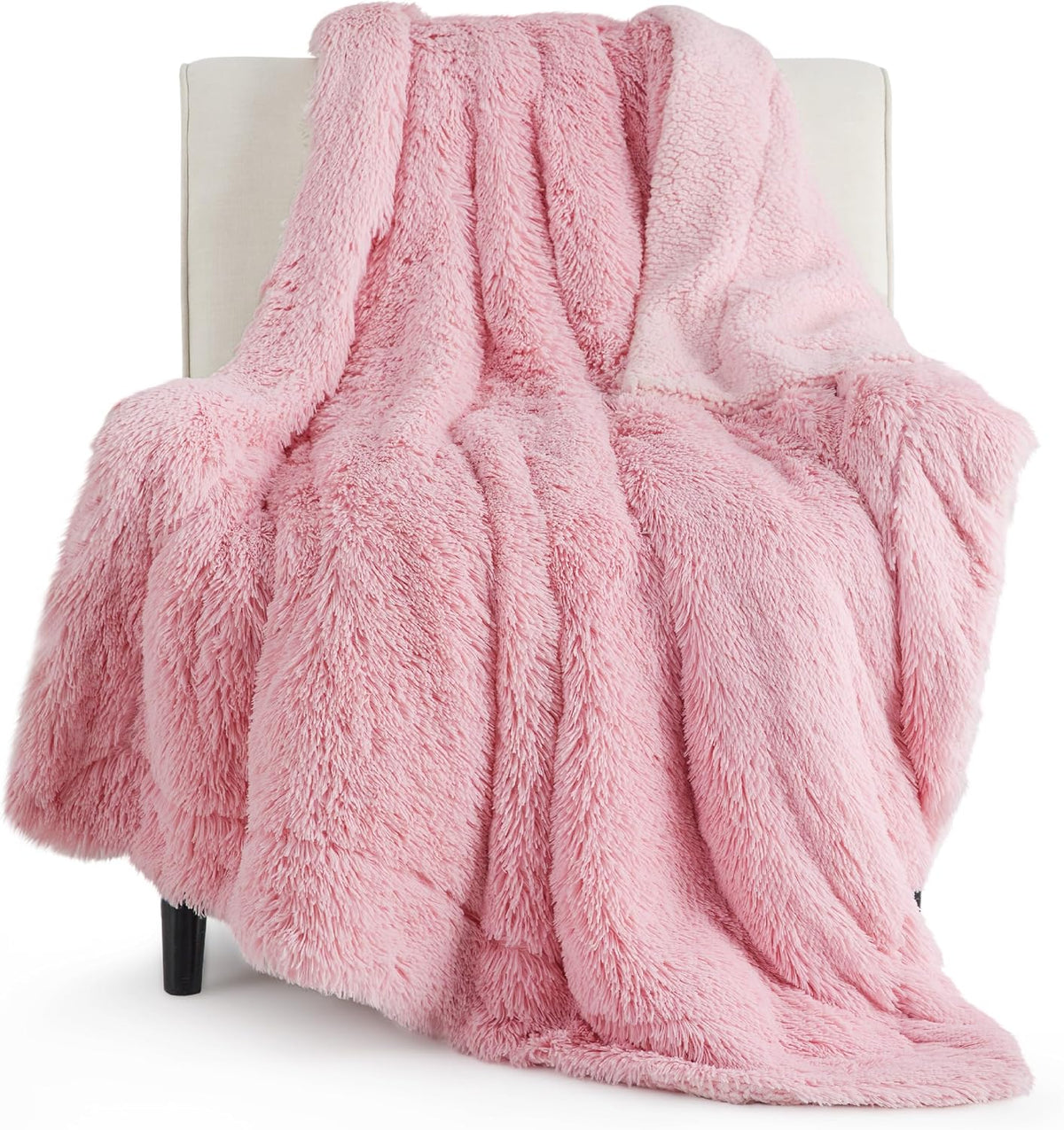 Bedsure Faux Fur Fluffy Fleece Sherpa Blanket Couch Throw Pink 50"x60"