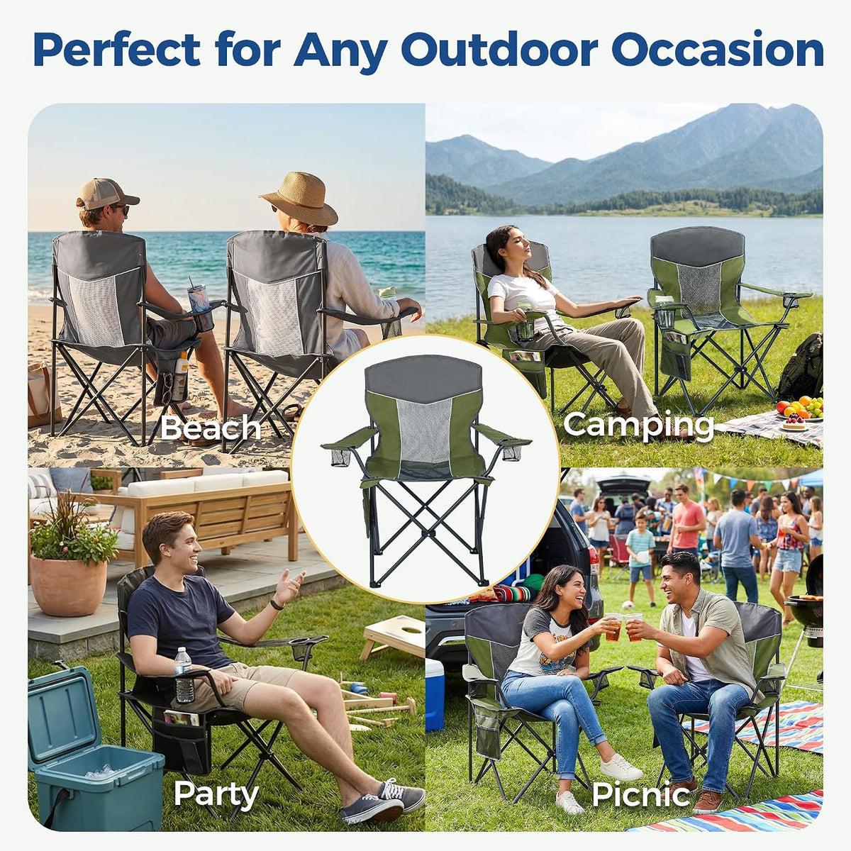 Oversized XL Camping Chair 2-Pack with Mesh Back, Green