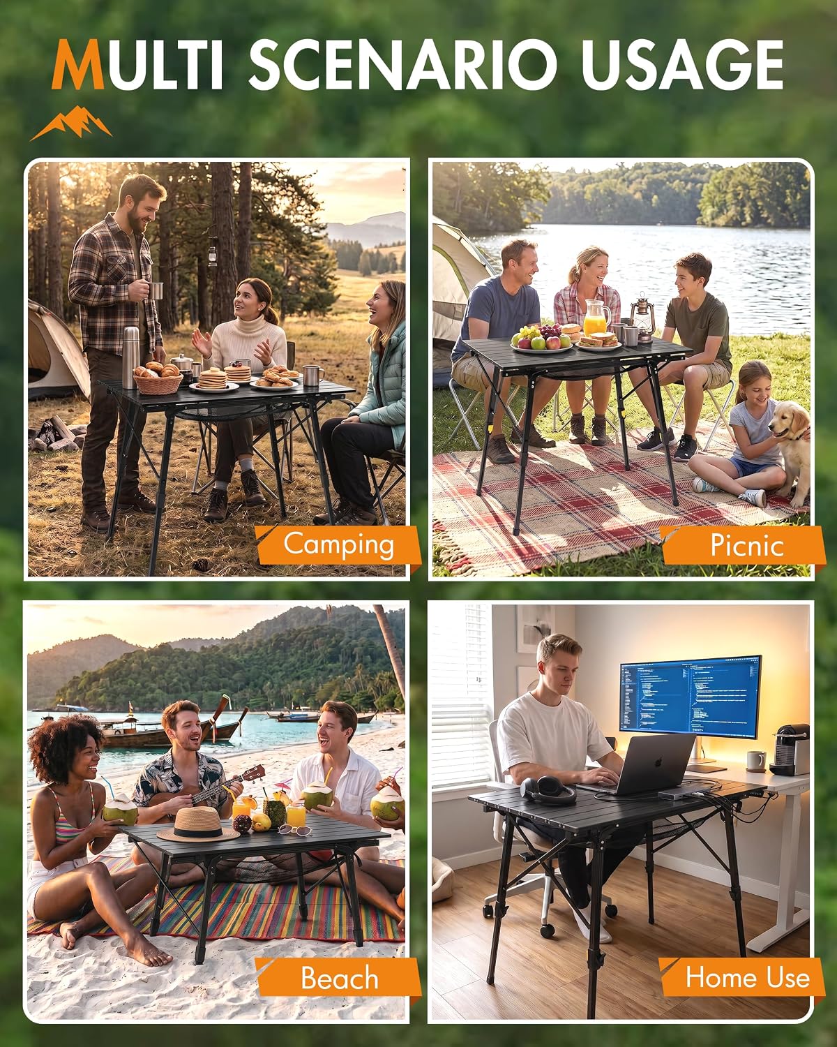 Portal Camping Table, Folding Aluminum Outdoor Table with Mesh Layer