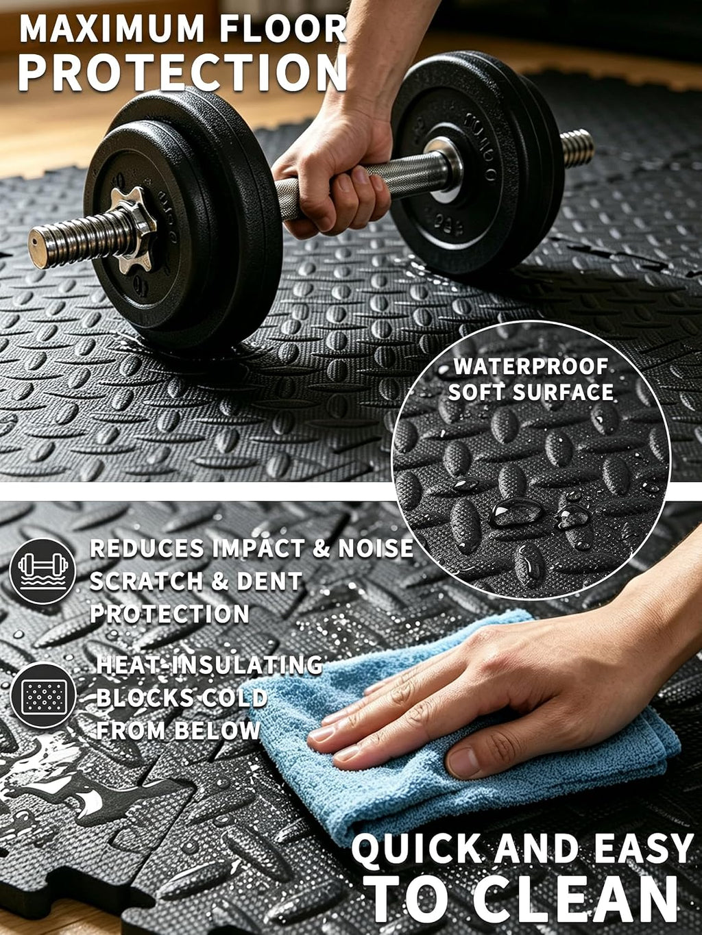 Gym Flooring for Home Gym, 18 PCS Anti-Slip Interlocking Foam Floor Tiles, 12.6"x12.6"x0.4" EVA Exercise Mats, Puzzle Floor Mat For Workout, Yoga, Kids Play Area, Treadmill, Garage