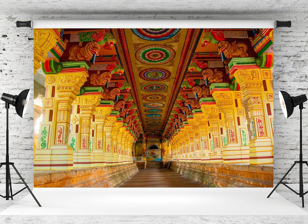 7x5ft Hindu Temple Backdrop Meenakshi Temple Traditional Cultural Architecture Photography Background Indian Landmark Religious Travel Portrait Photo Booth Studio Props Wallpaper