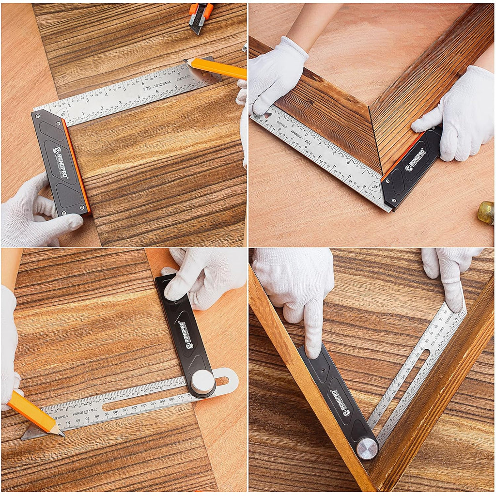 10Inch Woodworking Square Ruler and T-Bevel Gauge Set - 1/16" Precision,Sliding T-Bevel and T Measurements Ruler, Aluminum Handle Carpenter Square Layout Tool for Woodworking -Imperial…