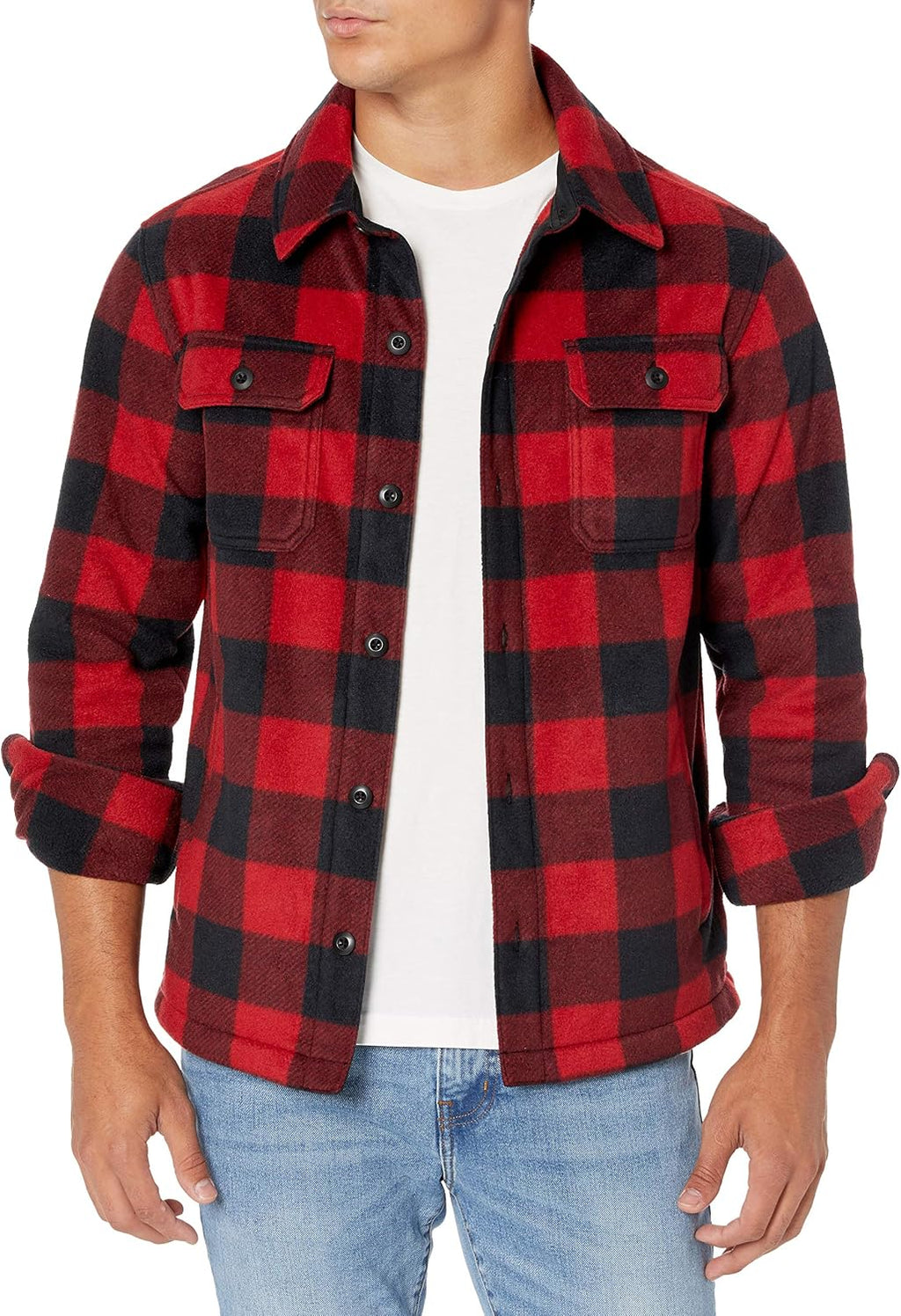Amazon Essentials Men's Long-Sleeve Polar Fleece Shirt Jacket for Winter, Jackets