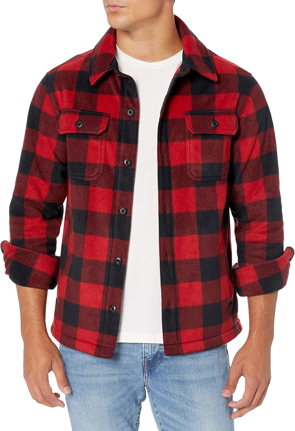 Amazon Essentials Men's Long-Sleeve Polar Fleece Shirt Jacket for Winter, Jackets