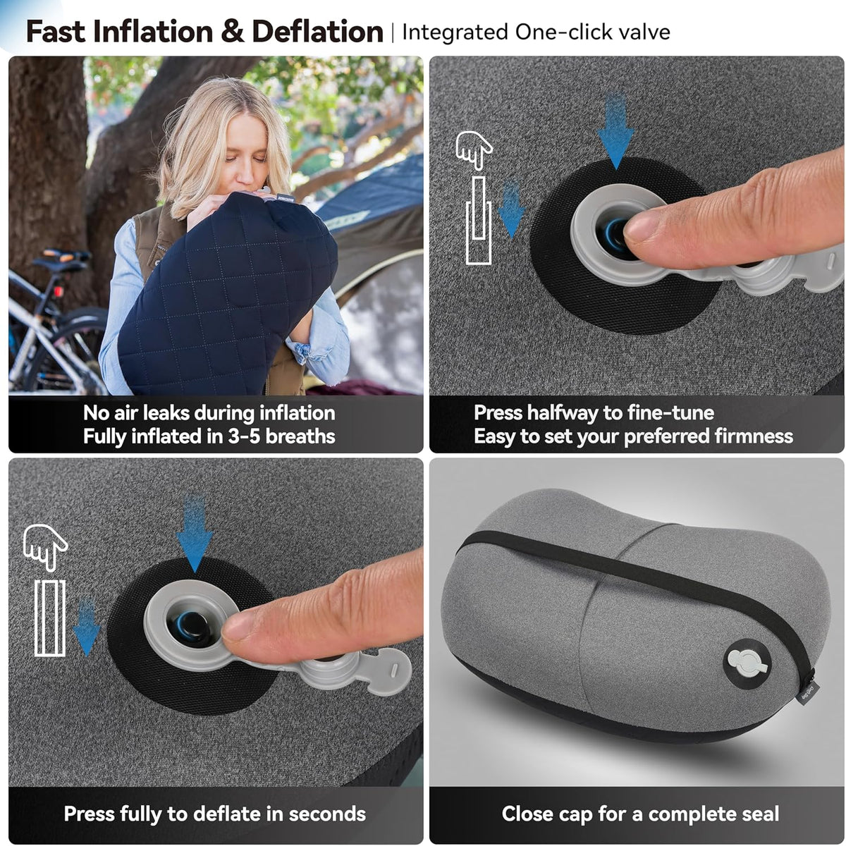 MARCHWAY Ultralight Inflatable Camping Pillow with Soft Washable Cover, Compact Compressible Portable Travel Air Pillow for Outdoor Camp, Sport, Hiking, Backpacking Sleep (Black)