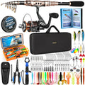 PLUSINNO Fishing Rod and Reel Combo with Telescopic Fishing Pole, Portable Travel Fishing Rods Kit with Tackle Box Carrier Bag & Manuals, Fishing Gear Tool Kit for Freshwater, Fishing Gifts for Men
