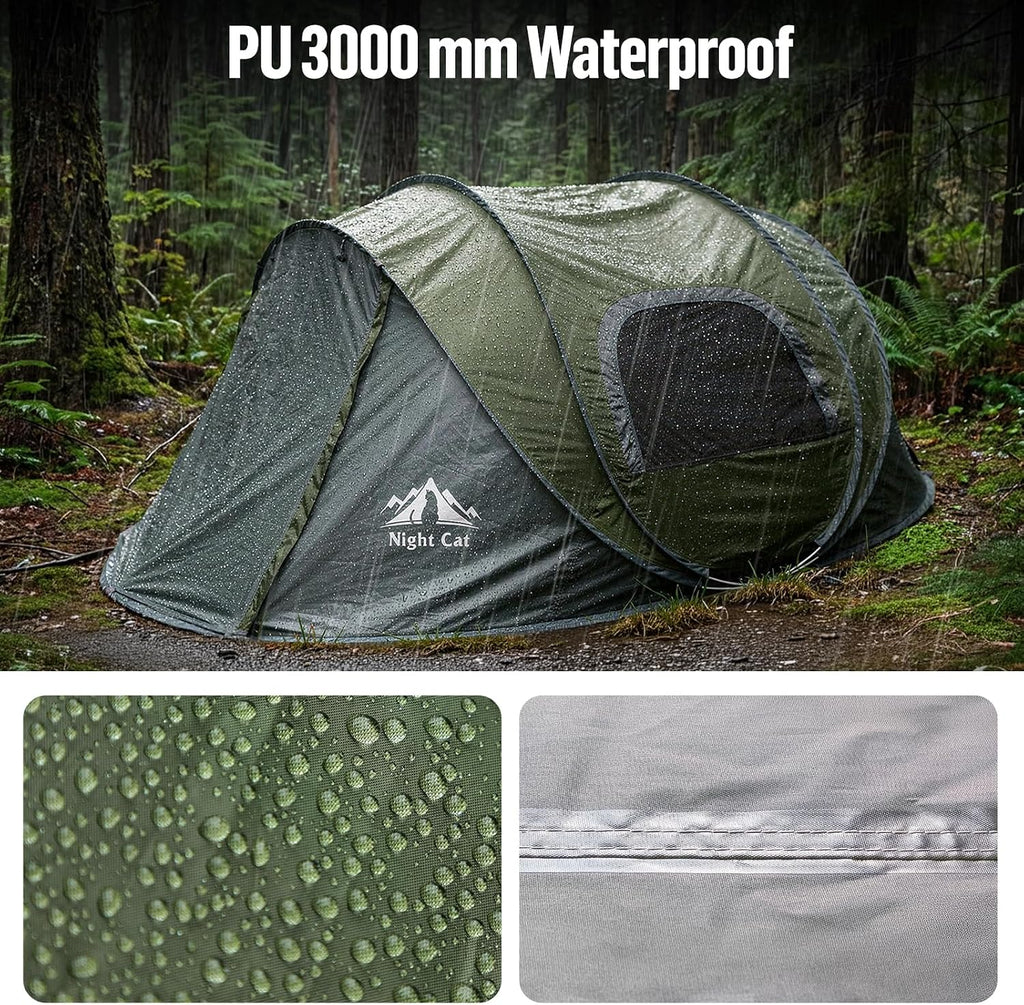 Night Cat Pop Up Camping Tent: 2-4 Person Tents for Camping Double Layers