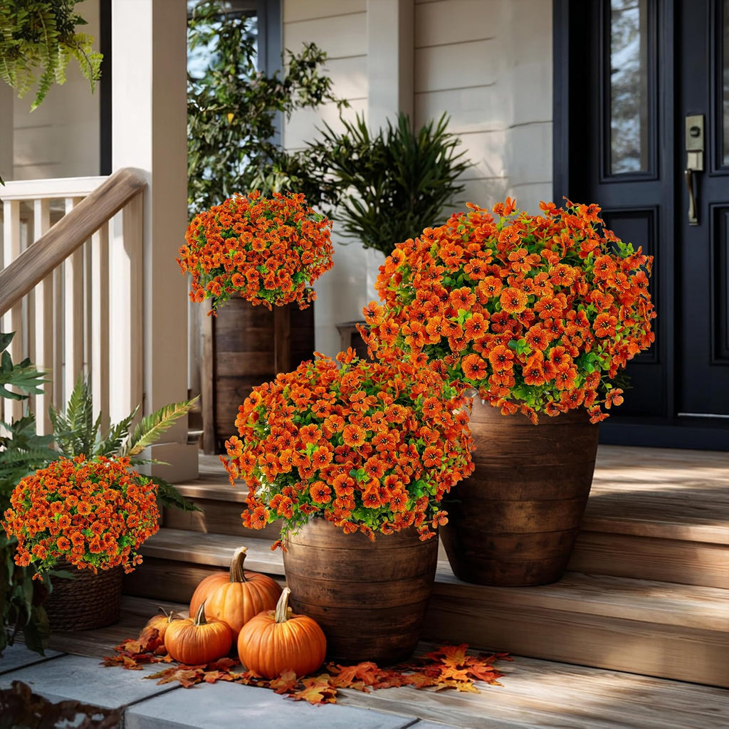 AXYLEX Artificial Mums for Outdoors Fake Fall Flowers Red Orange 16 Pack