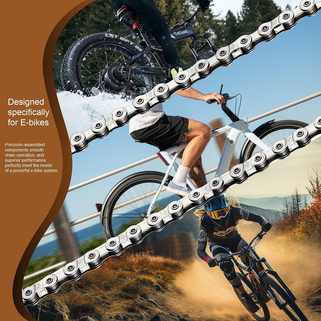 High-Performance E Bike Chain (Carbon Steel/Silver) Strength 2336 lbs