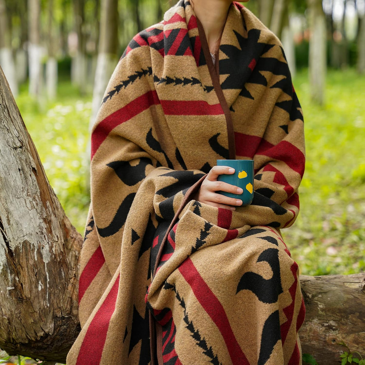 PuTian Merino Wool Blanket for Camping, 87" x 63",Kaki Flame