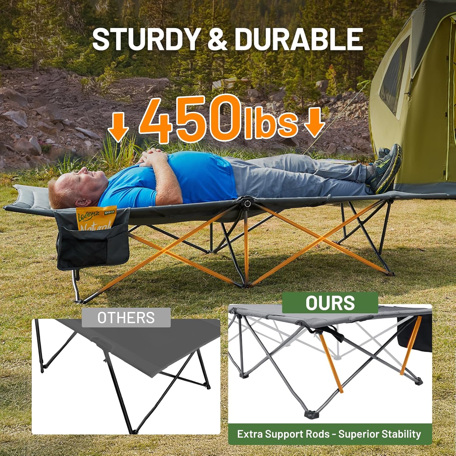 TIMBER RIDGE 31.8" Extra Wide Camping Cot for Adult, Easy Set Up, Heavy Duty Oversized Sleeping Bed with Carry Bag for Camping, Travel and Outdoors, Support up to 450lbs, Grey 2 Pack