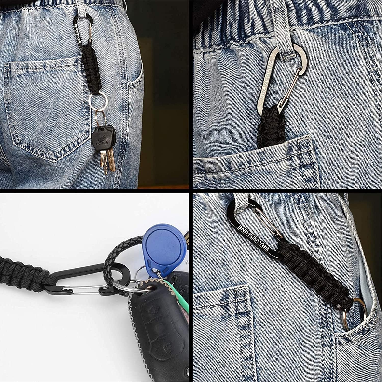 BRAVESHINE Paracord Keychain Carabiner Clip | D Ring Hanger Lanyard Hook