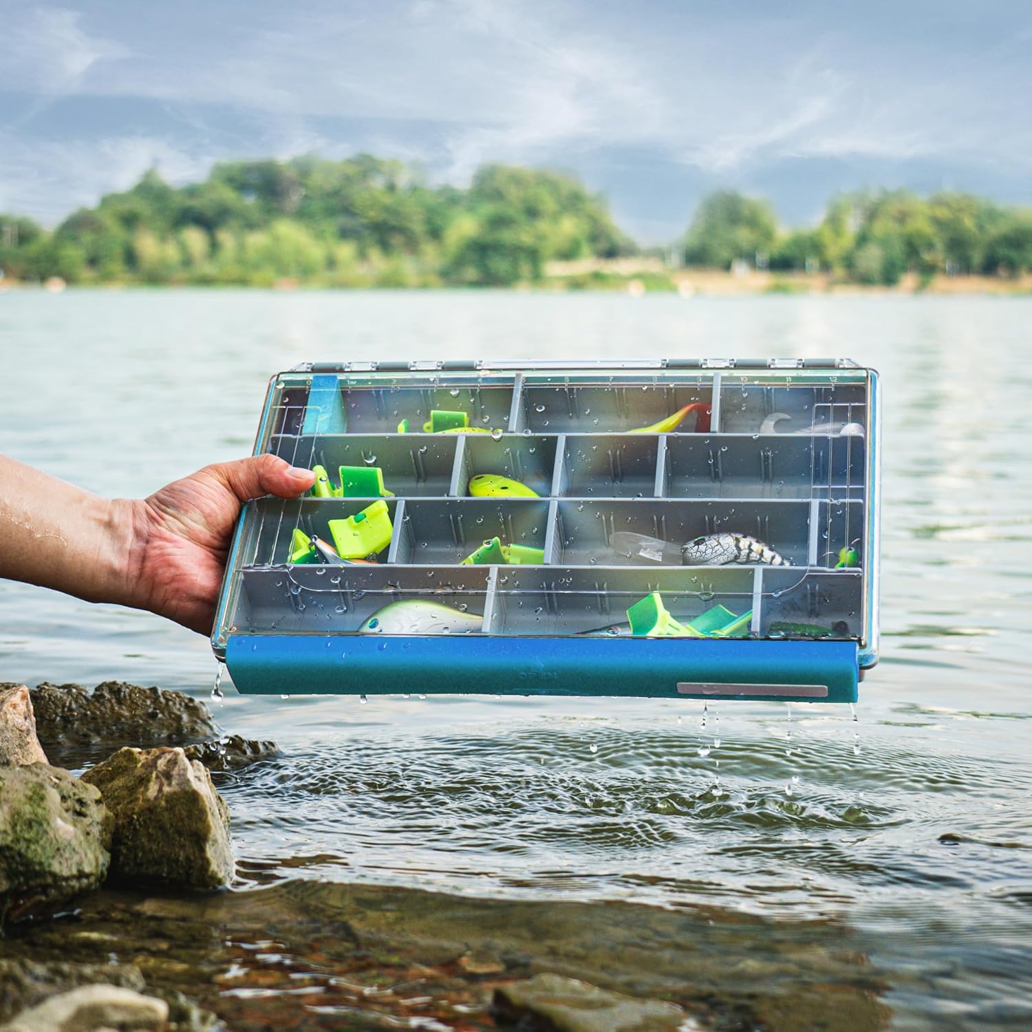 RUNCL Fishing Tackle Box - 360° Waterproof Tackle Trays, 3700 Fishing Tackle Box Organizer with Adjustable Dividers for Jigs Lures, Blue, 1 Pack