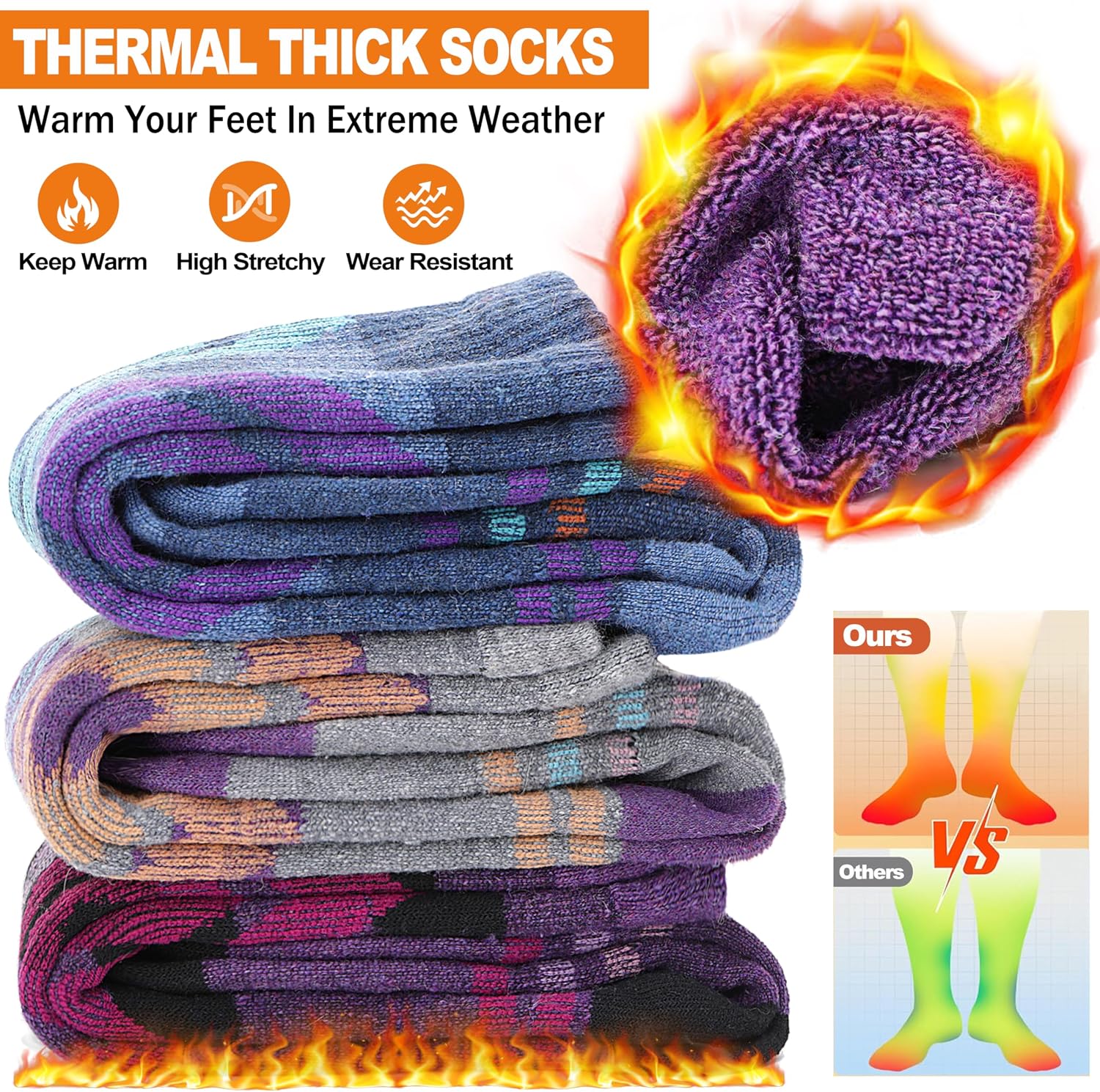 Welwoos 3 Pairs Merino Wool Ski Socks for Womens Mens Thermal Winter Warm Thick Knee High Socks for Skiing Snowboarding