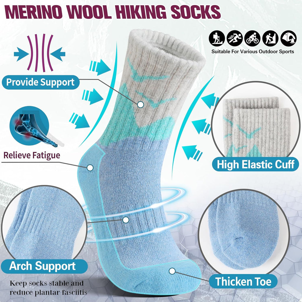 EBMORE 5 Pairs Womens Merino Wool Hiking Socks Thermal Warm Winter Boot Crew Cushion Work Gift Socks