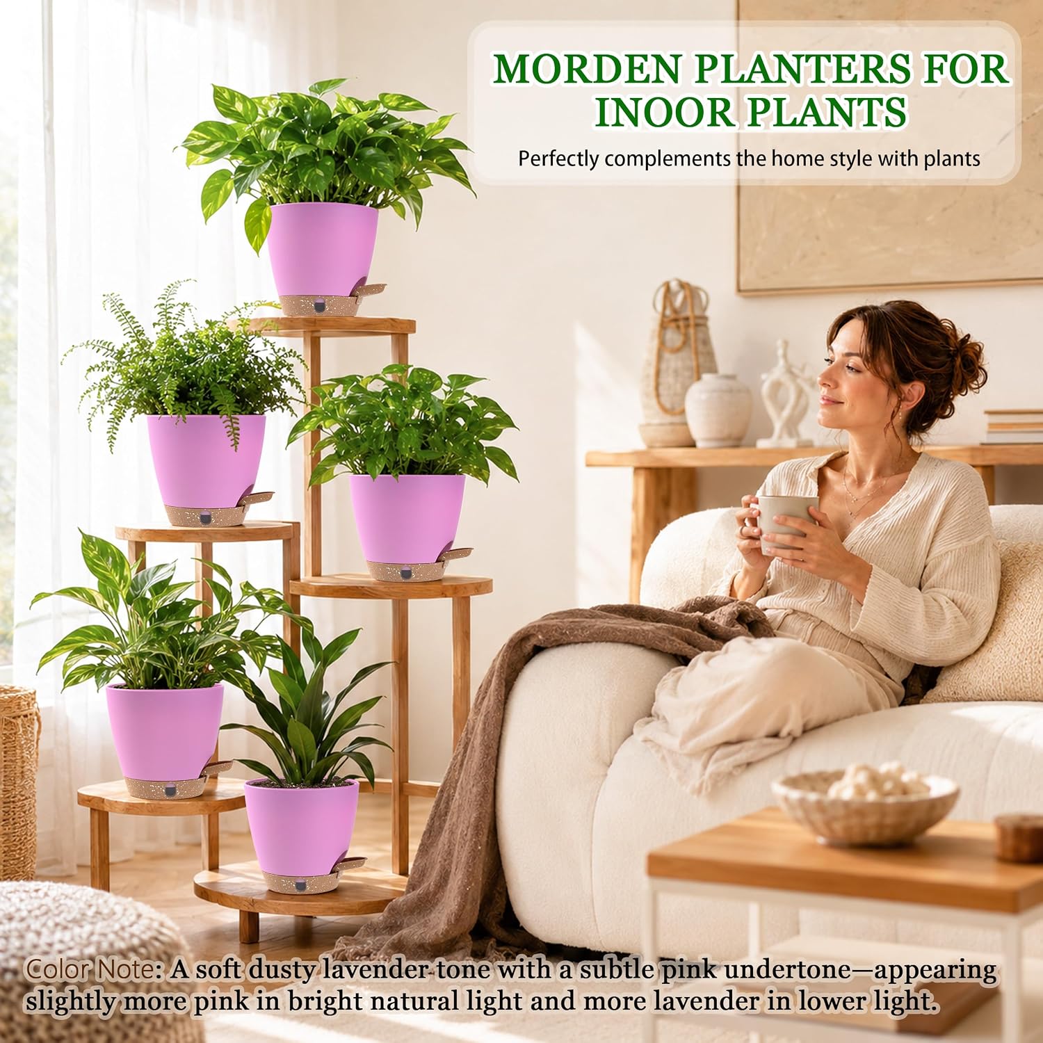 6 Inch Small Self Watering Pots for Indoor Outdoor Plants,5-Pack