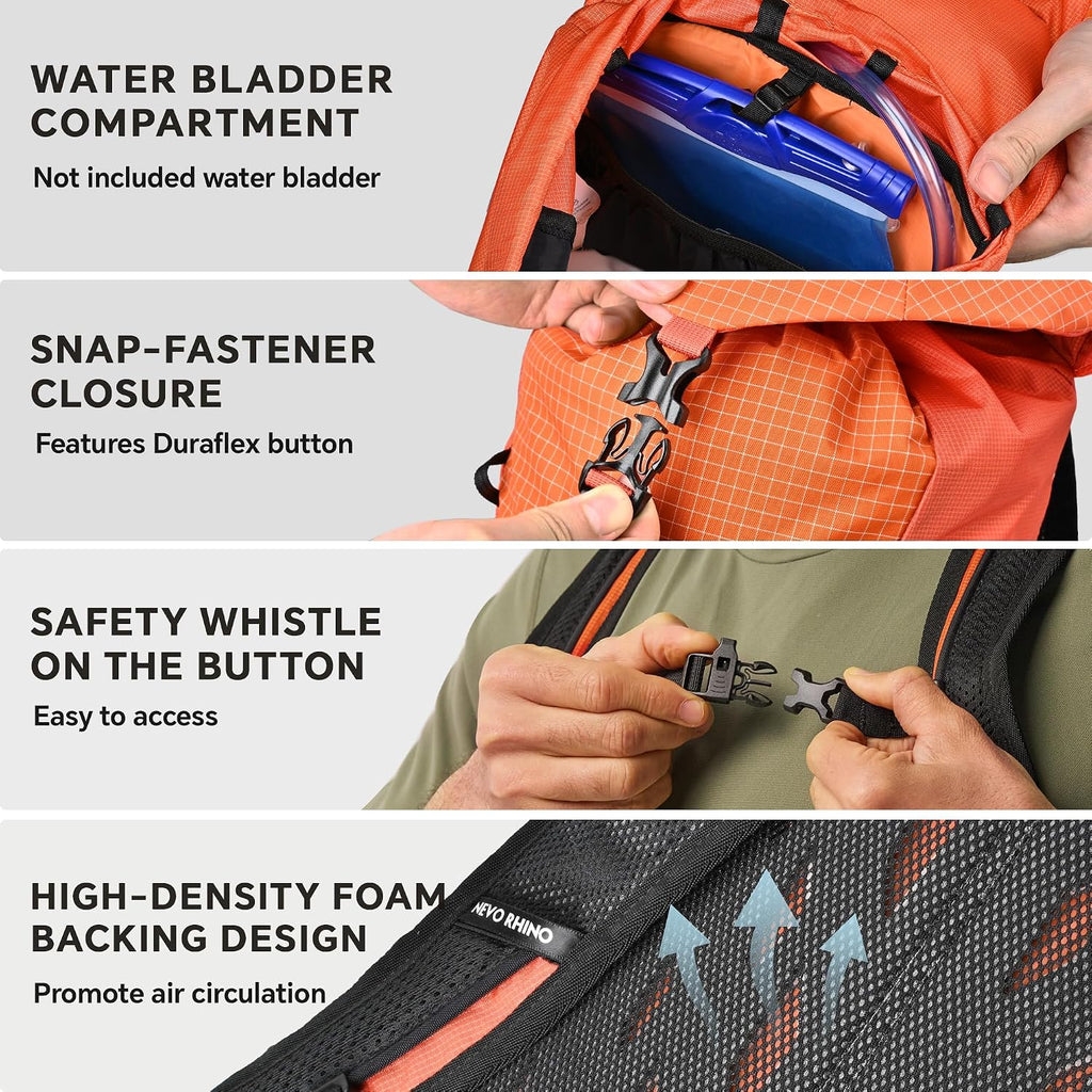 N NEVO RHINO 16L Hiking Backpack, Lightweight Daypack for Men Women