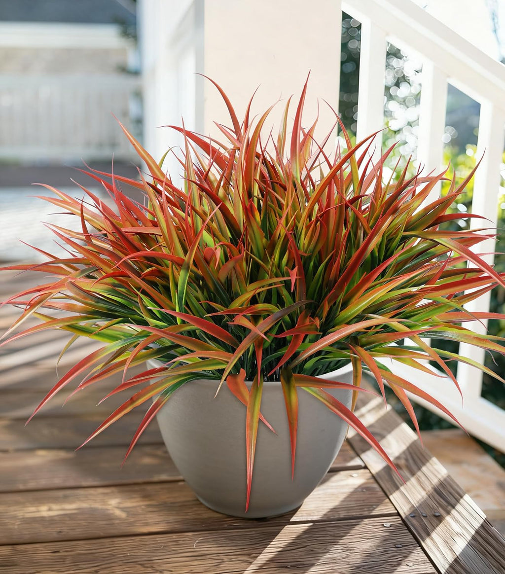 Ivydale 12Pcs Fake Plants Outdoor Artificial Plastic Grass Fall Decoration UV Resistant Faux Greenery Stems Bushes Outside Fake Plants for Planters Patio Porch Window Box Pathway Garden Home Decor