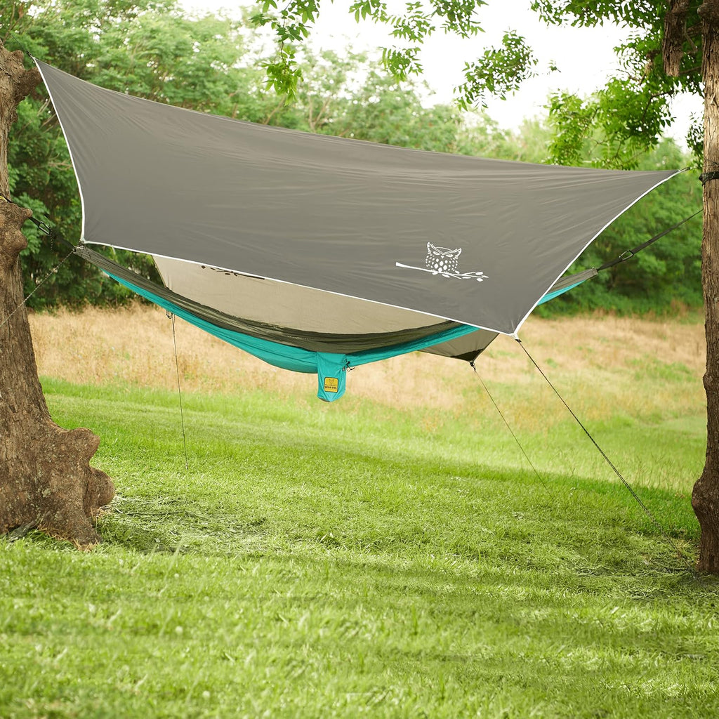 Wise Owl Outfitters Hammock Rain Fly – Waterproof Camping Tarp Cover with Tent Stakes & Carry Bag, Ultralight Shelter for Backpacking & Outdoor Shade