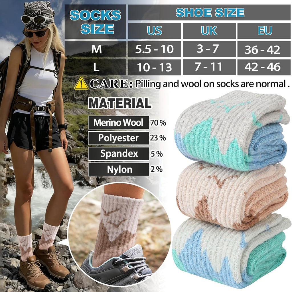 EBMORE 5 Pairs Womens Merino Wool Hiking Socks Thermal Warm Winter Boot Crew Cushion Work Gift Socks