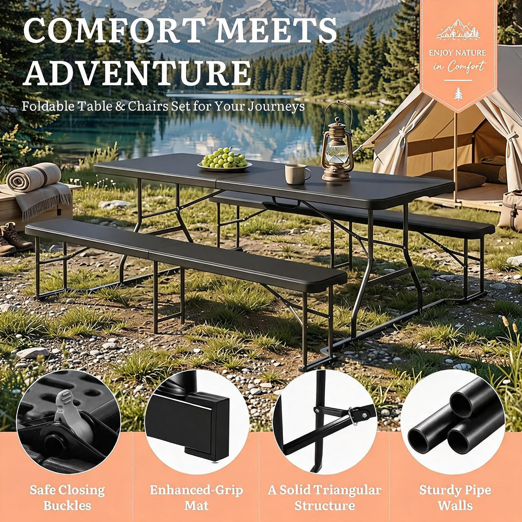 DWVO 6ft Picnic Table Set, Outdoor Folding Picnic Tables with Benches