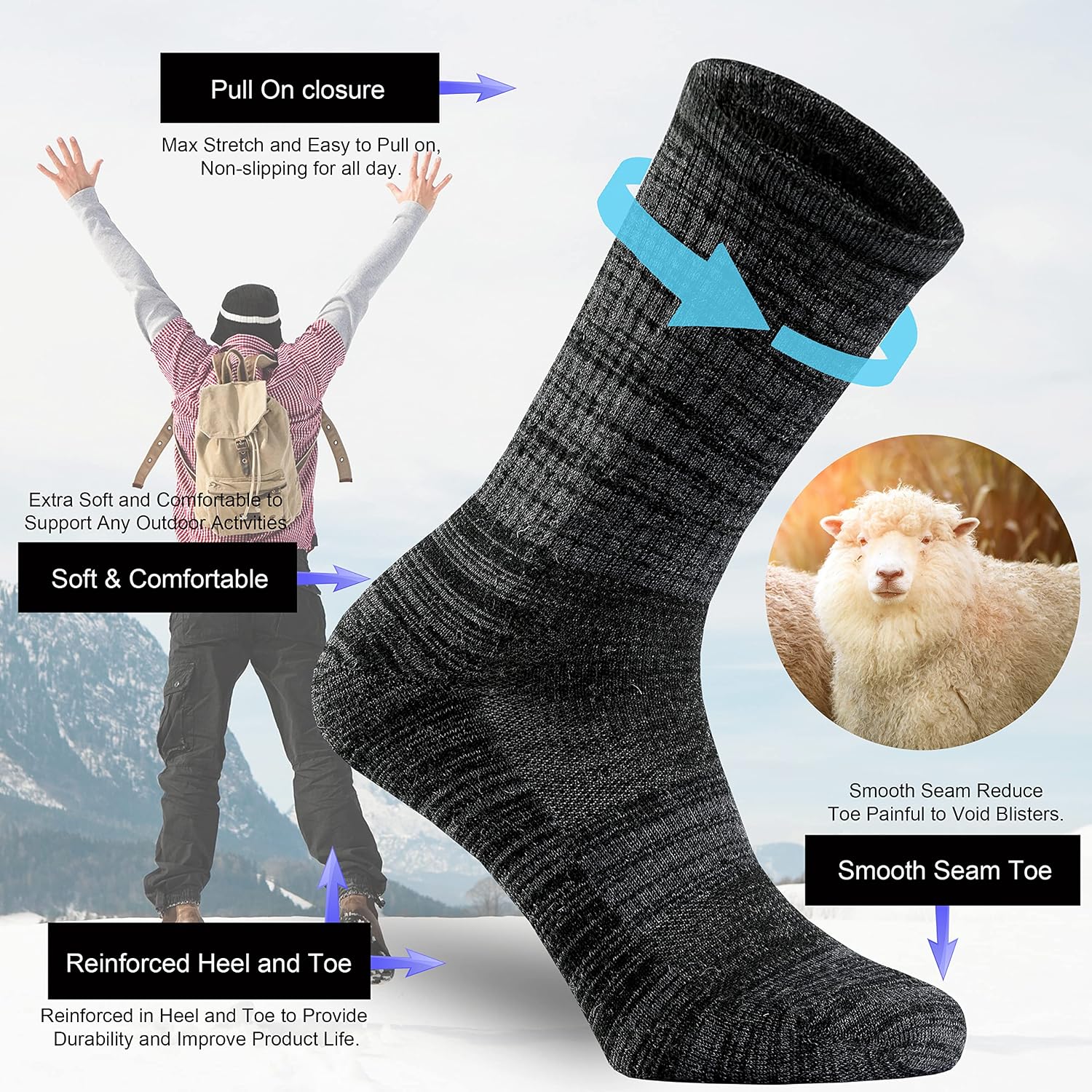 Ortis Merino Wool Socks for Men Outdoor Hiking Casual Soft Cushion Crew
