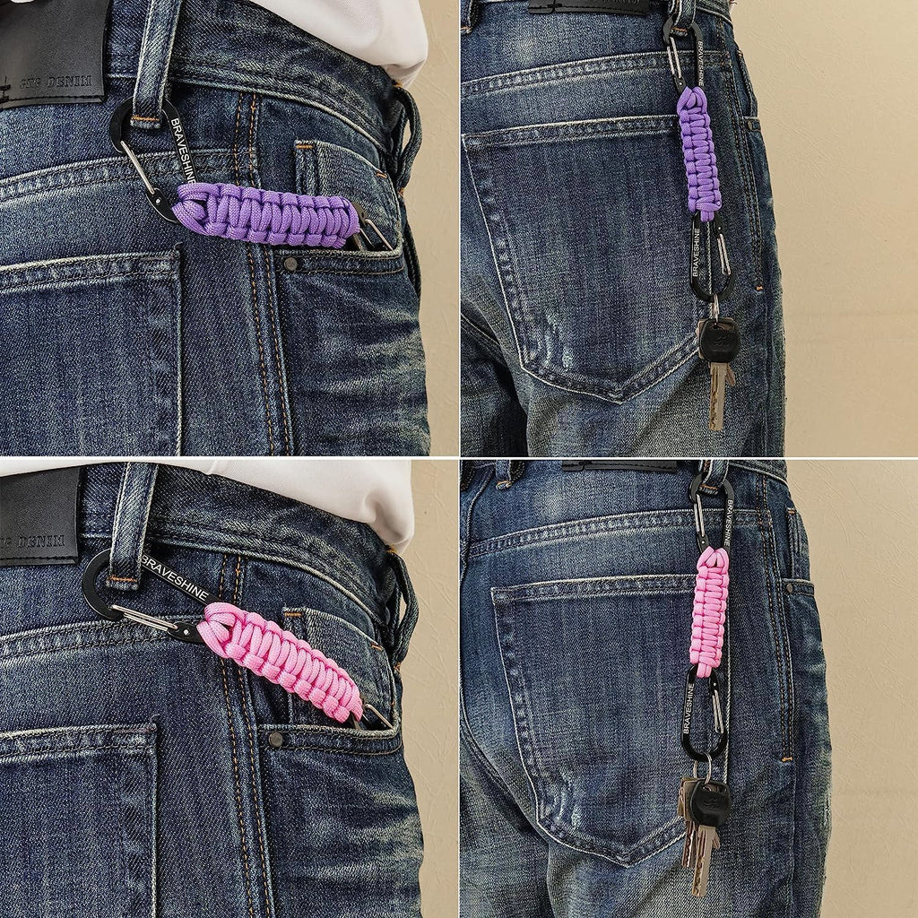BRAVESHINE Paracord Keychain Carabiner Clip | D Ring Hanger Lanyard Hook
