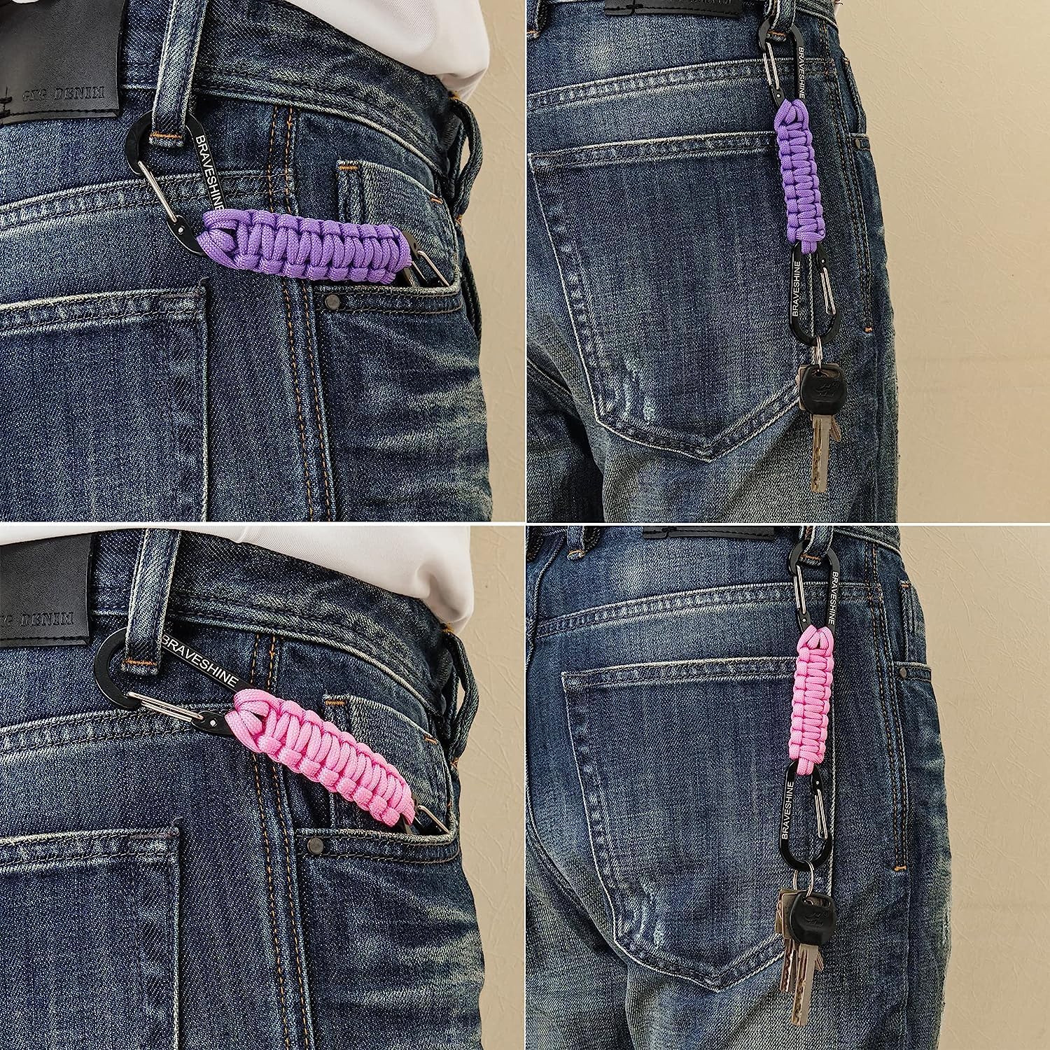 BRAVESHINE Paracord Keychain Carabiner Clip | D Ring Hanger Lanyard Hook