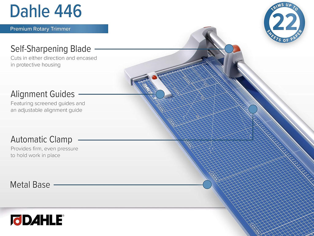 Dahle 446 Premium Rotary Trimmer, 36" Cut Length, 25 Sheet Capacity, Self-Sharpening, Automatic Clamp, German Engineered Paper Cutter