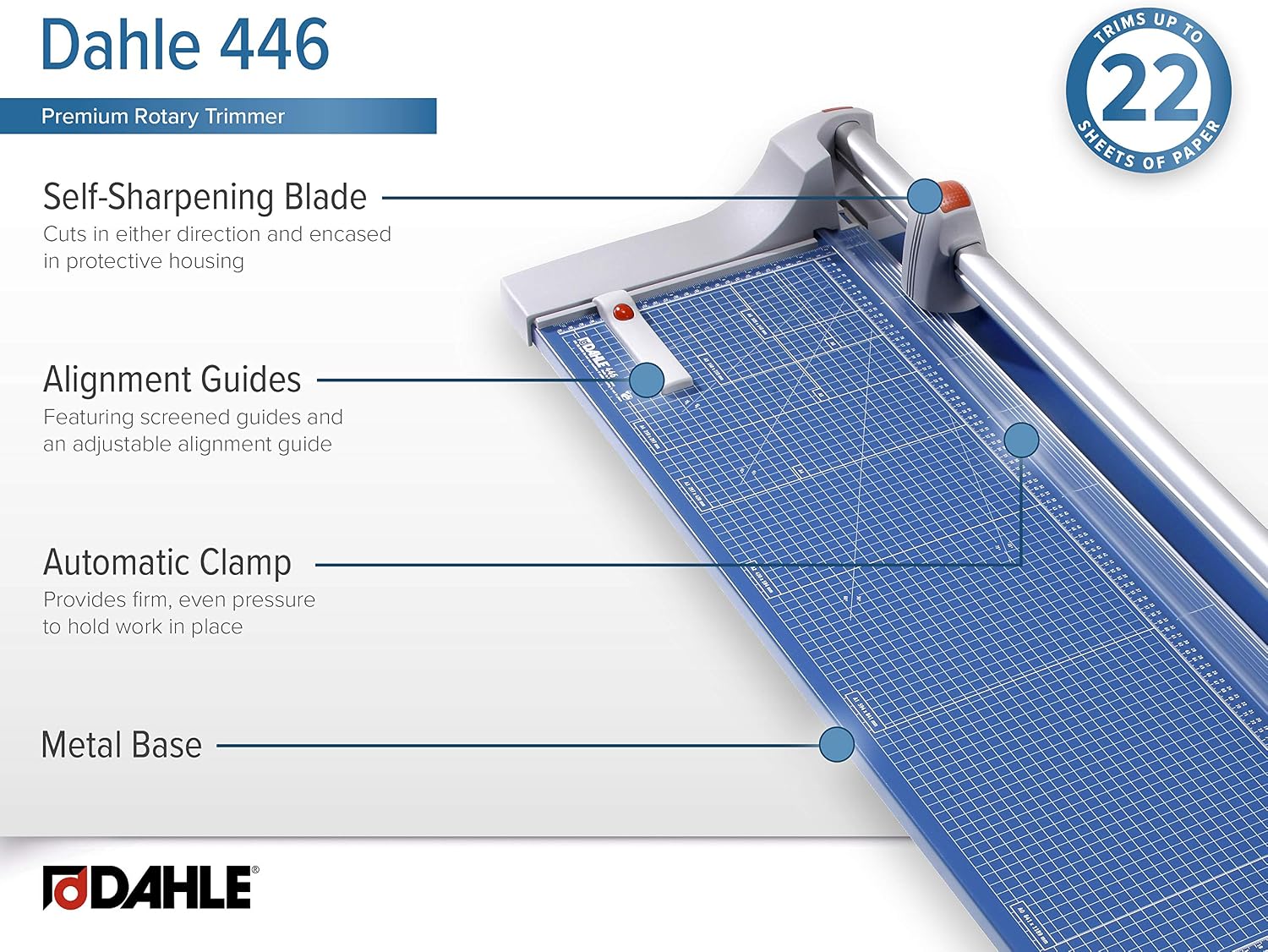 Dahle 446 Premium Rotary Trimmer, 36" Cut Length, 25 Sheet Capacity, Self-Sharpening, Automatic Clamp, German Engineered Paper Cutter