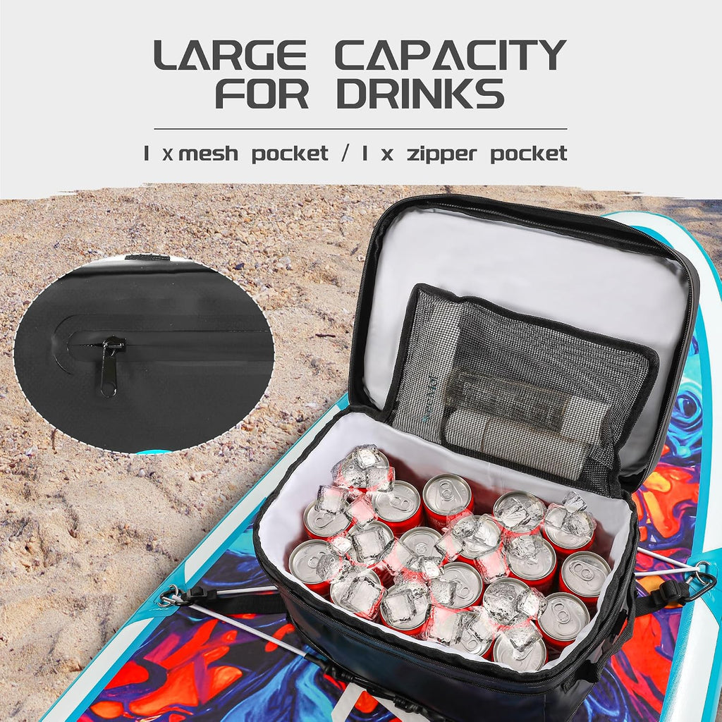 UPWELL Paddle Board Accessories, Waterproof SUP Cooler Bag with TPU Zipper, PVC Dry Bag, 30 Cans Surf Kayak Cooler Bag for Paddle Board, Kayak