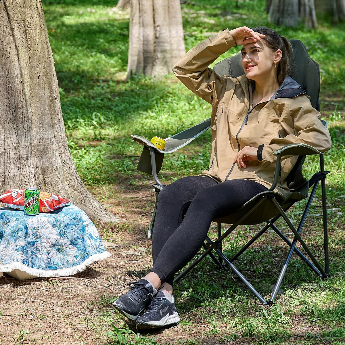 EVER ADVANCED Camping Chairs, Lawn Chairs Outdoor Sports Chairs, Folding Chair 2 Pack Camping Chairs for Adults, Supports 400lbs, Green