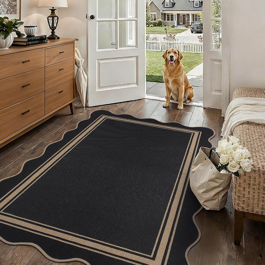 Scalloped Easy Jute 3x5 Outdoor Rug Entryway Rug for Porch Front Door