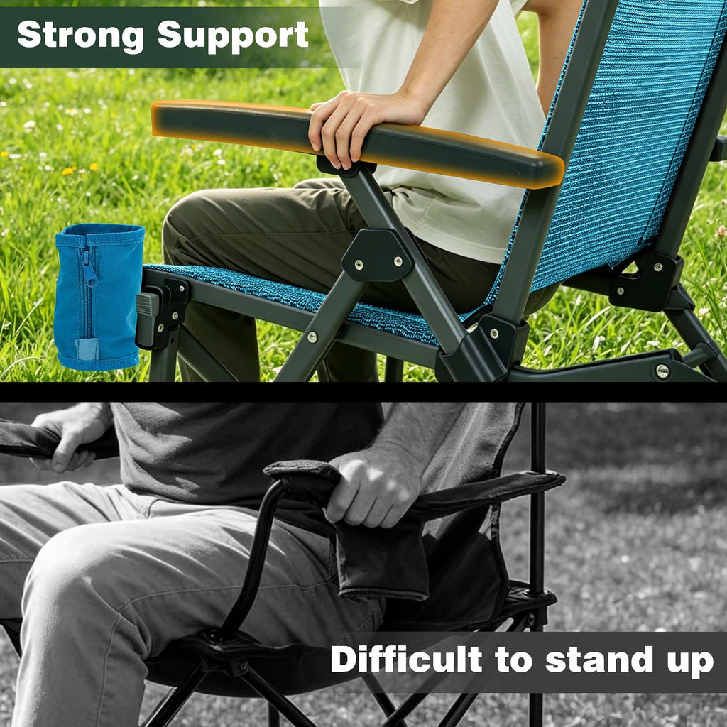 SUNNYFEEL High Back Folding Camping Chair 500 lbs with Aluminum Frame, Blue