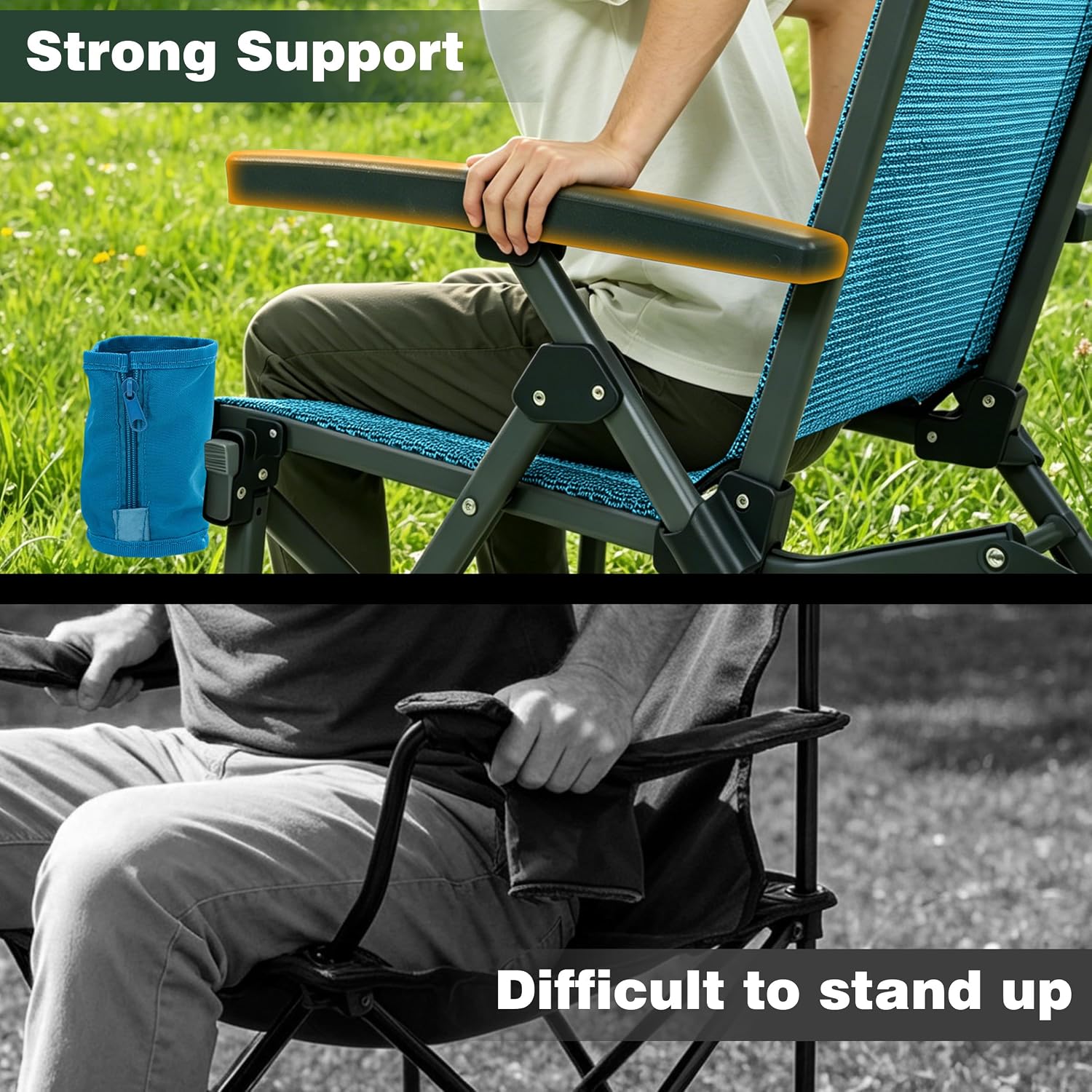 SUNNYFEEL High Back Folding Camping Chair 500 lbs with Aluminum Frame, Blue