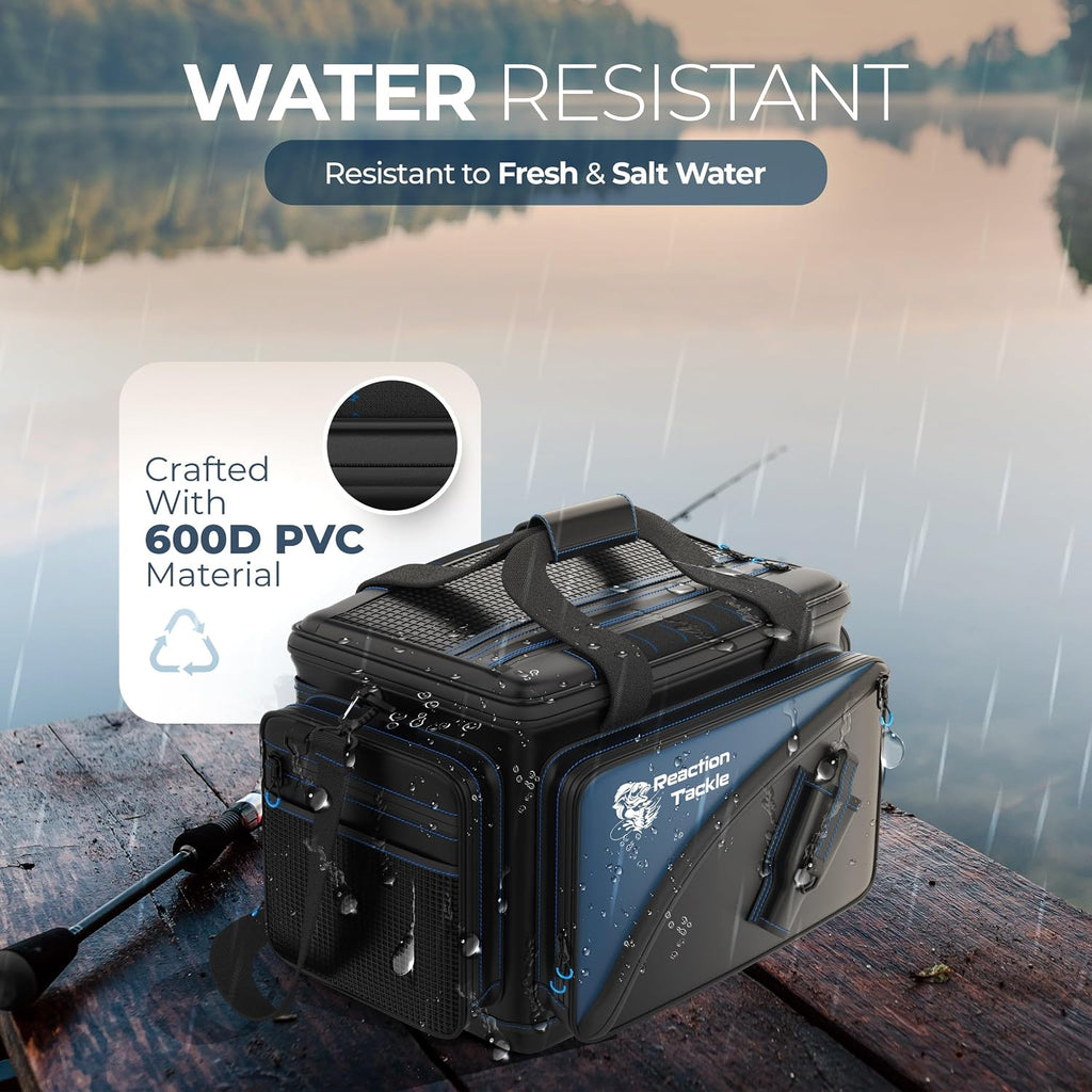 Reaction Tackle Saltwater Fishing Tackle Bags, Water Resistant 1000D PVC Tackle Box Bag with Removable Dividers, Fits 3600 and 3700 Trays, Medium