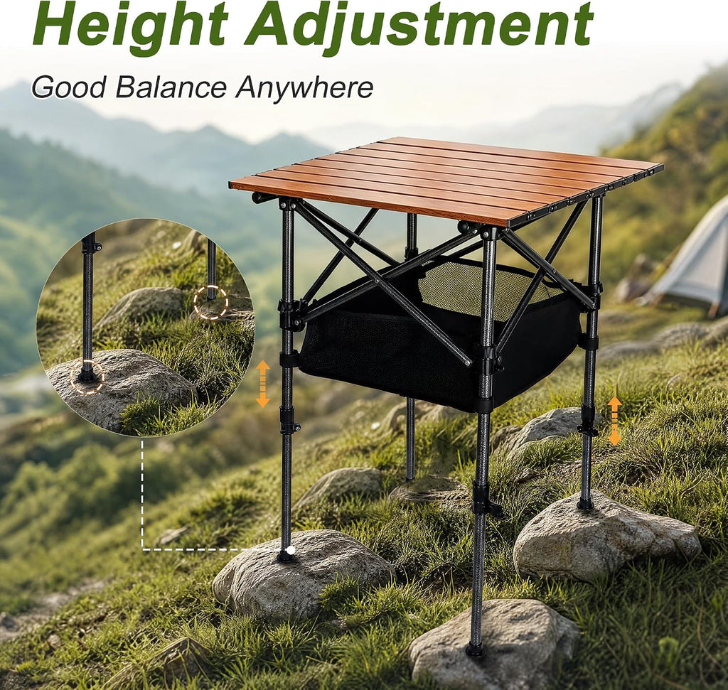 19.7"L x 20.9"W Folding Camping Table with Adjustable Height Brown