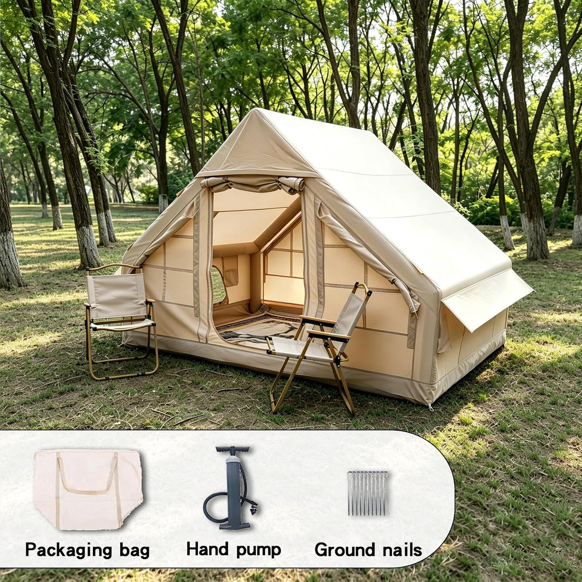 4-Person Inflatable Camping Glamping Tent, 9.8'x6.9' 6.6ft Height