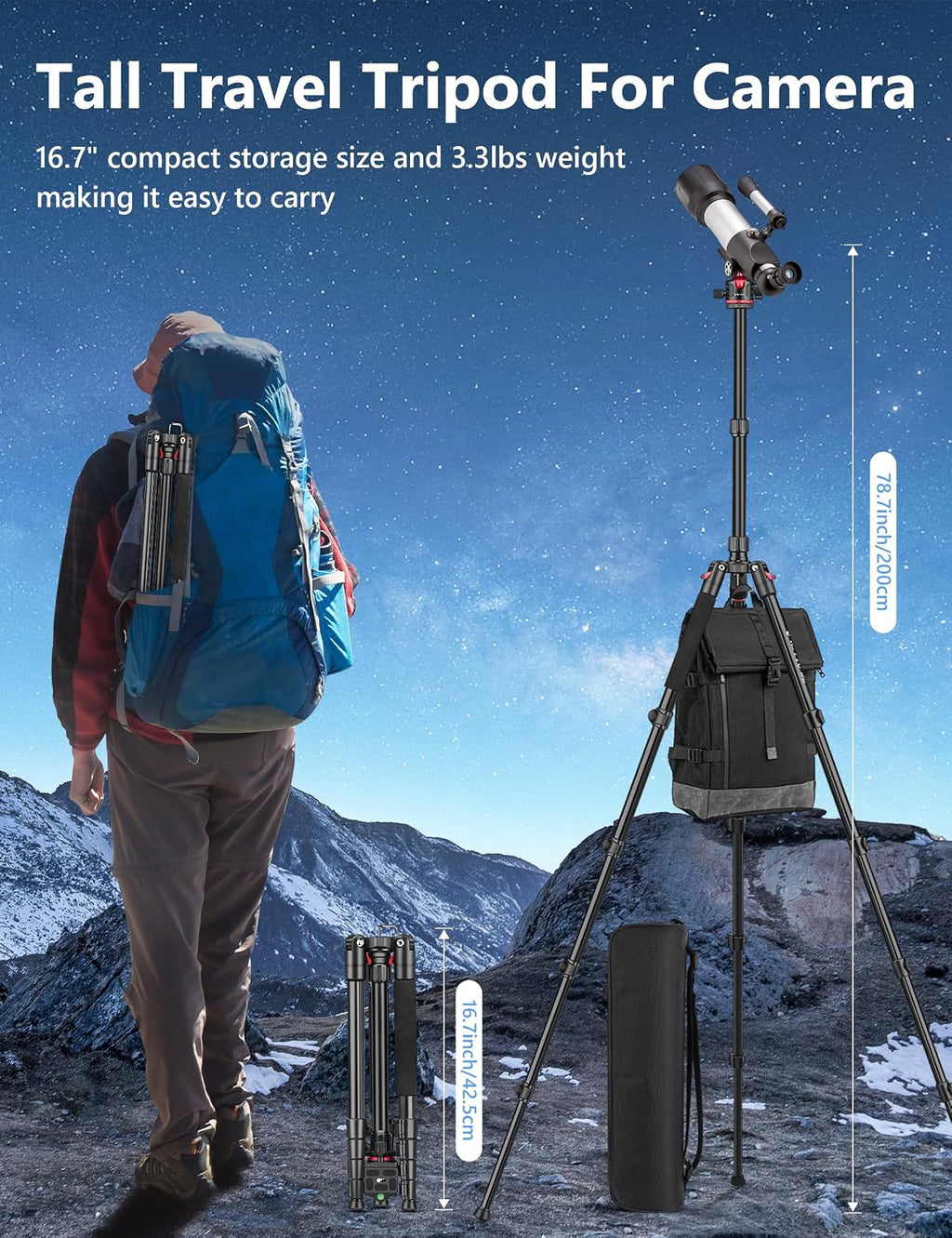 78" Porfessional Tripod for Camera & Phone, Victiv Aluminum Tripod Monopod