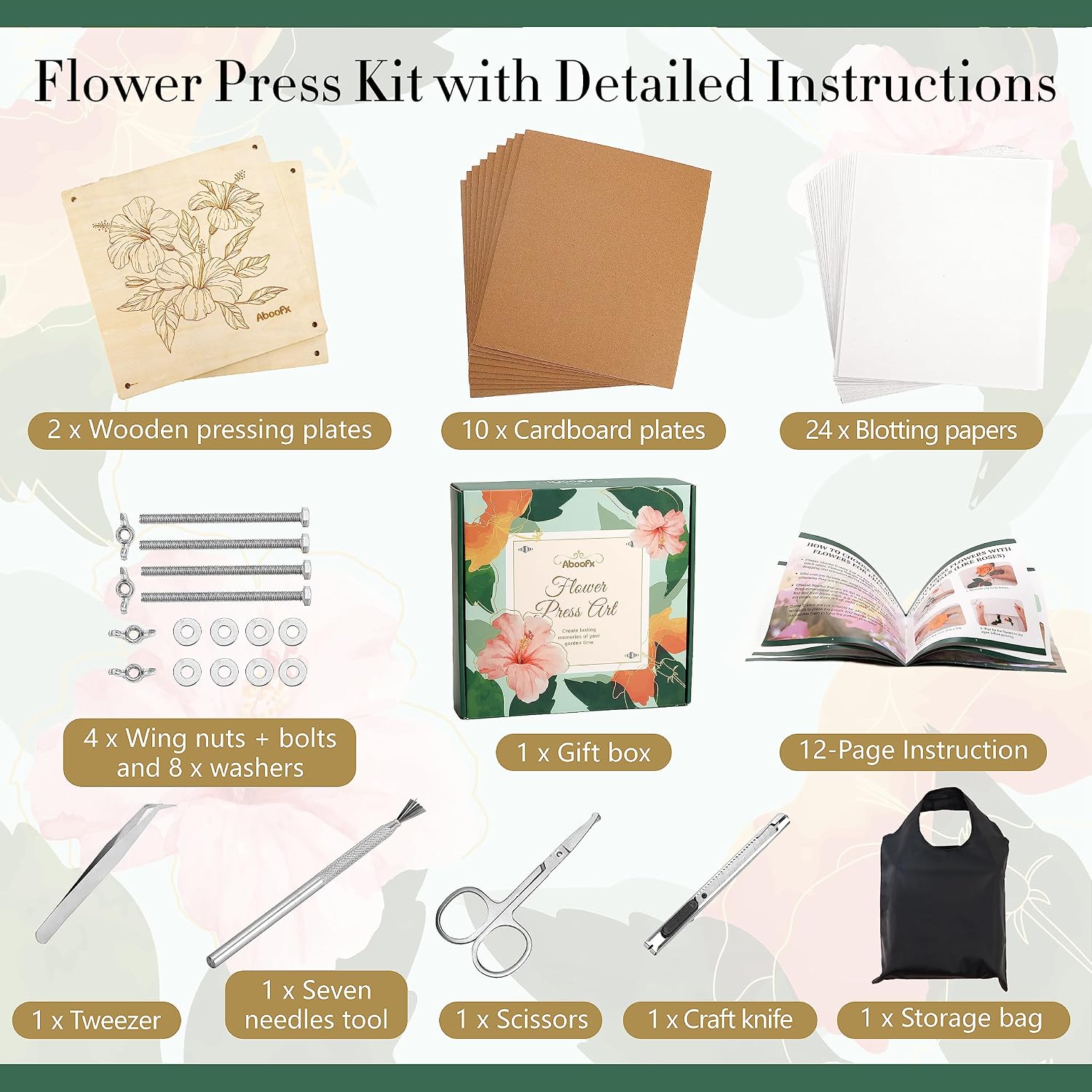 Aboofx Wooden Flower Pressing Kit, 11x11 Inch 10 Layers for Pressed Flowers