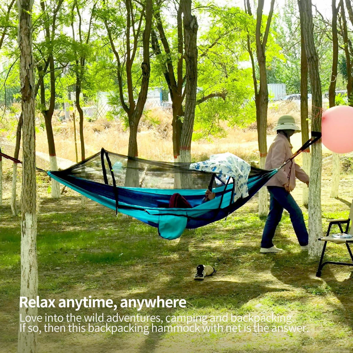 Hammock with Mosquito Net - Lightweight, Portable, 1 Person Hammock - for Camping, Hiking, Backpacking, Travel, a Festival, or The Beach (Blue)