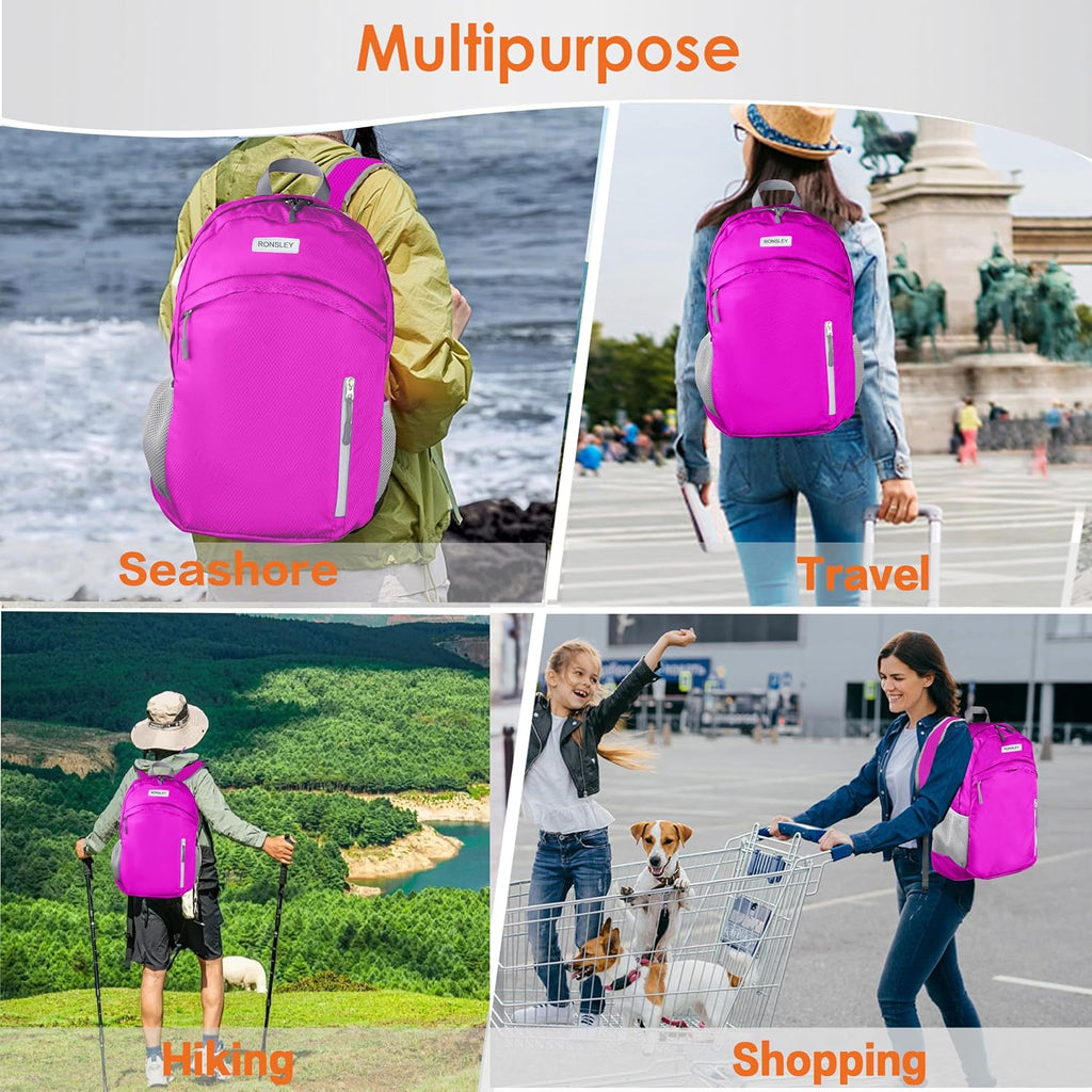 Waterproof Foldable Hiking Backpack, Lightweight Beach Bag HotPink