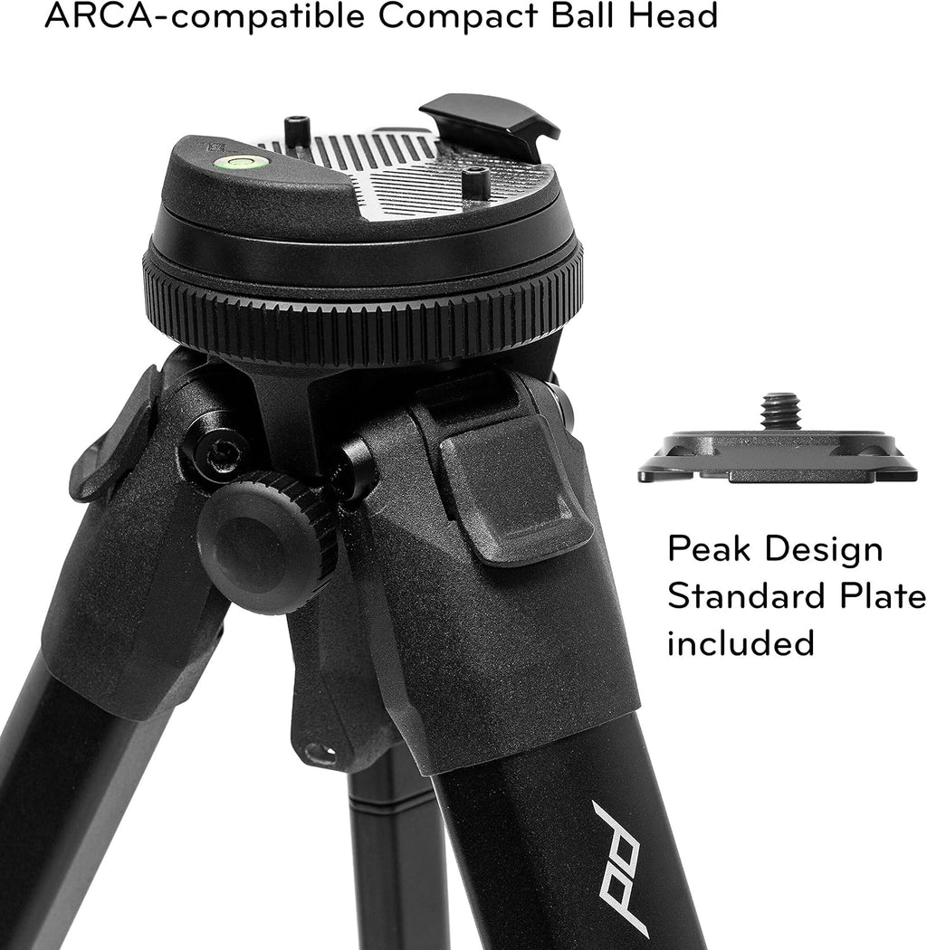 Peak Design Travel Tripod, Aluminum, Compact Design, Quick Setup and Takedown, Pro-Level Stability, Ergonomic Ball Head, Compact and Portable Travel Tripod for Camera and Phone, 20 lb Capacity
