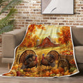 Thanksgiving Turkey Throw Blanket, Fall Farmhouse Fleece Blanket