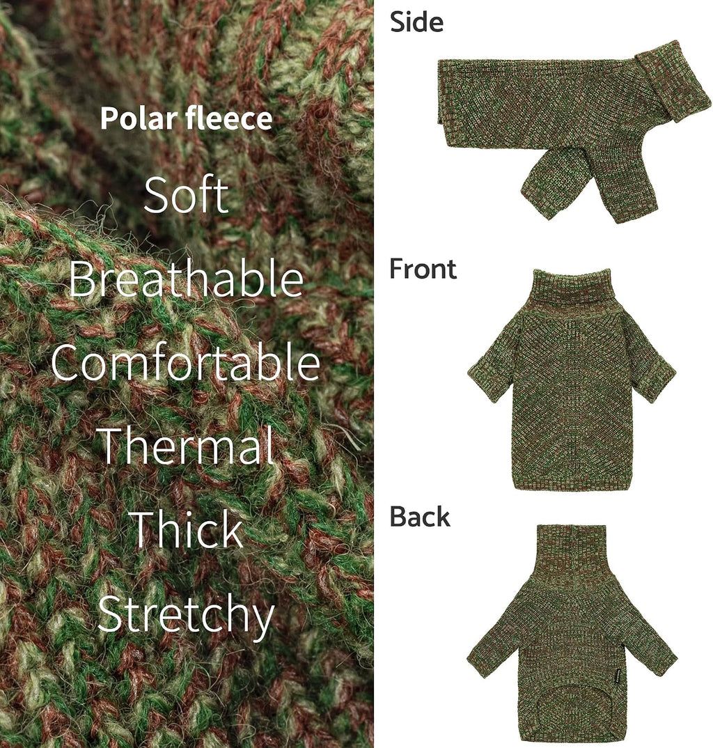 Fitwarm Knitted Turtleneck Dog Sweater, Thermal Dog Winter Clothes for Small Dogs Boy Girl, Holiday Pet Outfit, Heather Green, Medium