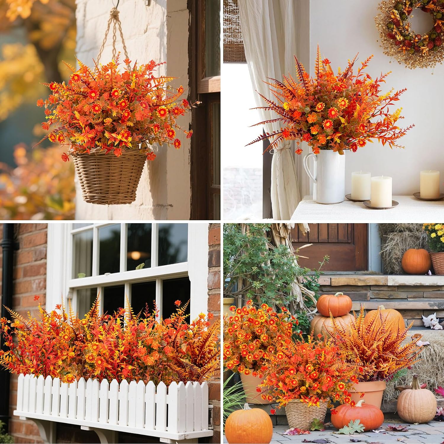 20 Pcs Artificial Fall Flowers for Outdoor Fake Mums Plastic Plants