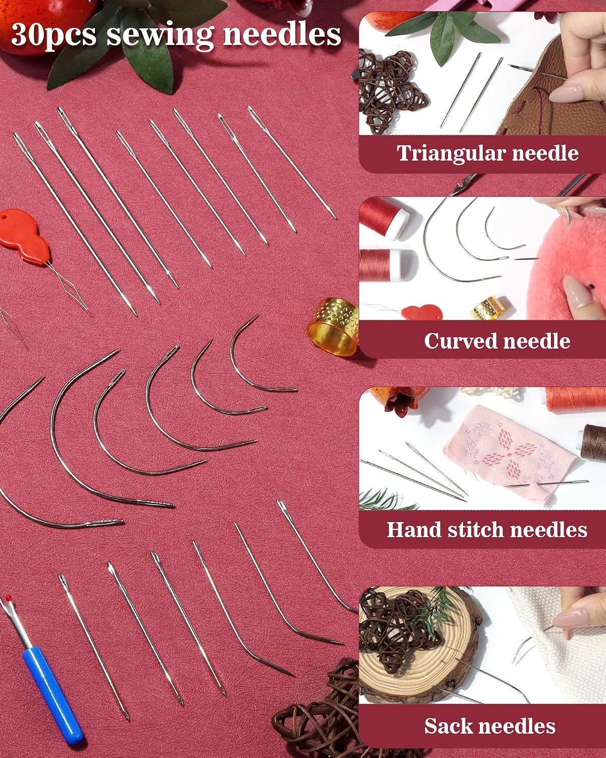 PLANTIONAL 8 Colors Waxed Thread Leather Sewing Kit, 47 Pcs Upholstery Repair Kit with Waxed Thread, Sewing Awl, Hand Stitching Needles, Leatherworking Tools for Car Seats, Sofa, Shoes, DIY Craft