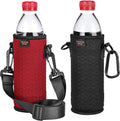 Portable 16.9 oz Plastic Bottles Insulators Sleeves 16 17 18 oz Beverage Bottle/Can Sleeves Holder with Shoulder Strap Plastic Bottle Sleeves Coolers 2 PCS (Black/Red)